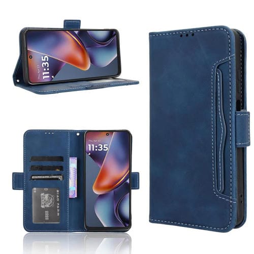 Funda de Piel Textura Becerro para Motorola Moto G 5G (2025) con Ranuras para Tarjetas (Azul)