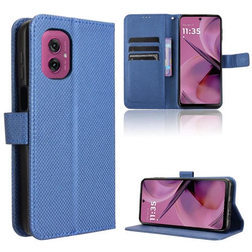 Funda de Cuero con Textura de Diamante para Motorola Moto G55 5G (Azul)