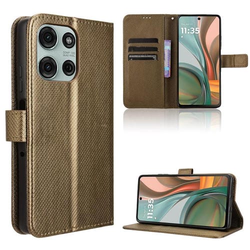 Funda de Cuero con Textura de Diamante para Motorola Moto G75 5G (Marrón)