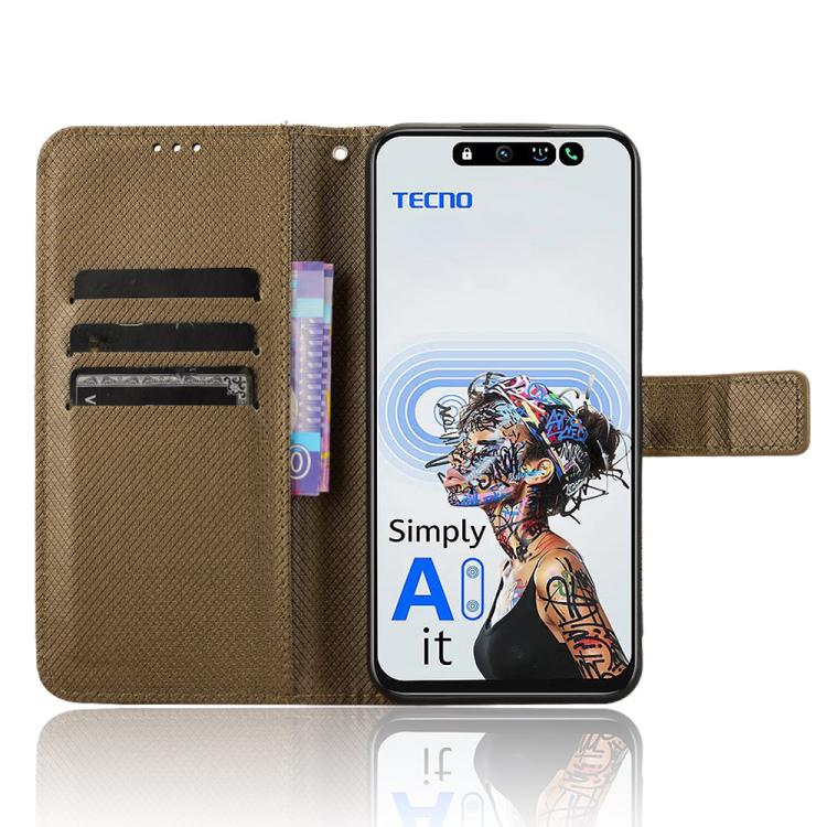 Funda Cuero Textura Diamante para Tecno Pova 6 Neo 5G Spark 30 5G (Marrón)
