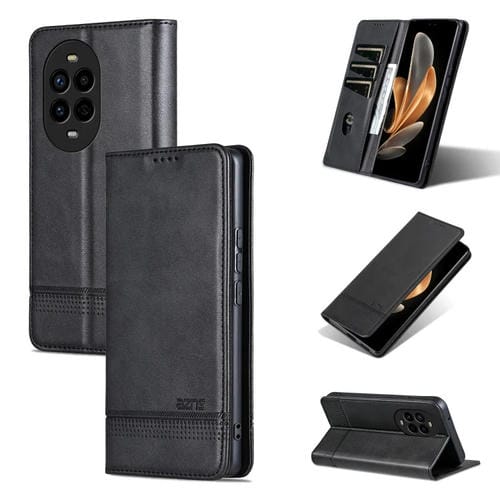 Funda de Cuero Azns con Tapa Magnética y Textura de Piel de Becerro para Huawei Nova 13 Pro (Negra)