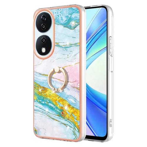 Funda para Teléfono Honor X7B 4G/5G con Soporte Anillo Mármol TPU (Verde)