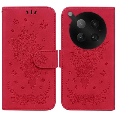 Funda de cuero con relieve de mariposa y rosa para Infinix Zero 40 4G/5G (roja)