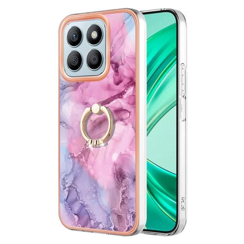 Funda para Teléfono Honor X8B con Revestimiento Mármol Galvanizado y Doble Cara IMD con Anillo (Rosa)