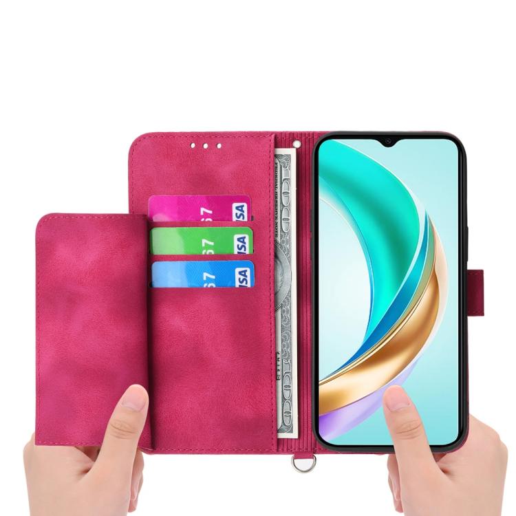 Funda de Cuero con Relieve de Flores para Huawei Nova 13 Pro (Rojo Vino)