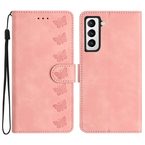 Funda para Samsung Galaxy S22+ 5G Seven Butterflies Cuero En Relieve (Rosa)