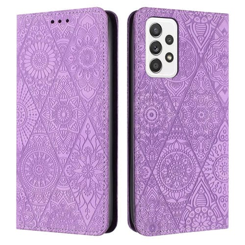 Estuche de teléfono Samsung Galaxy A23 Cuero Adsorción en Relieve Étnico (Púrpura)