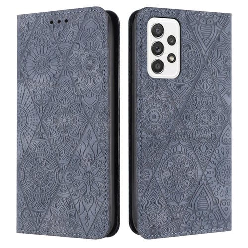 Estuche de Teléfono Samsung Galaxy A33 Cuero Adsorción En Relieve Étnico (Gris)