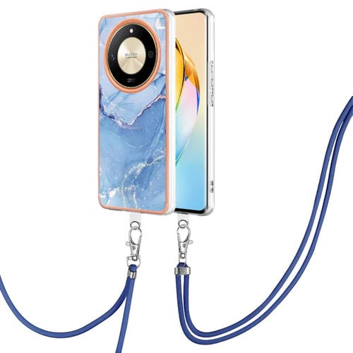 Funda para Teléfono Honor X9B con Imd Doble Cara y Revestimiento Mármol Galvanizado con Cordón (Azul)