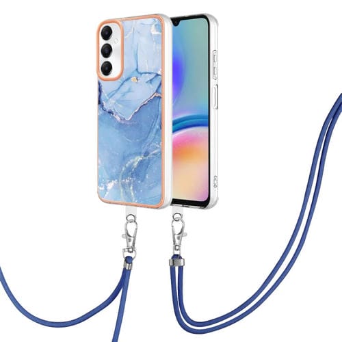 Estuche para Teléfono Samsung Galaxy A05S Imd Doble Cara Mármol Galvanizado con Cordón (Azul)