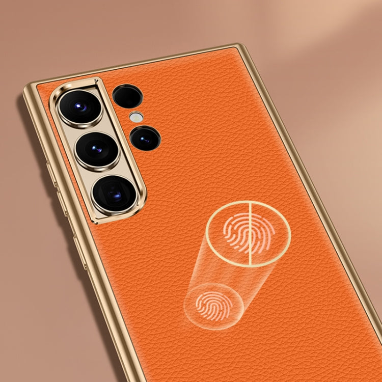 Para Samsung Galaxy S22 Ultra 5G Litchi Texture Funda de teléfono de cuero genuino (Púrpura)