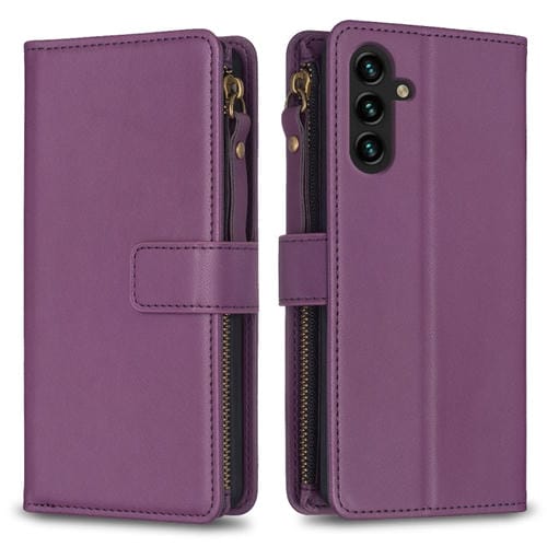 Para Samsung Galaxy A13 9 Ranuras para tarjetas Cremallera Cartera Funda de cuero con tapa para teléfono (Púrpura oscuro)