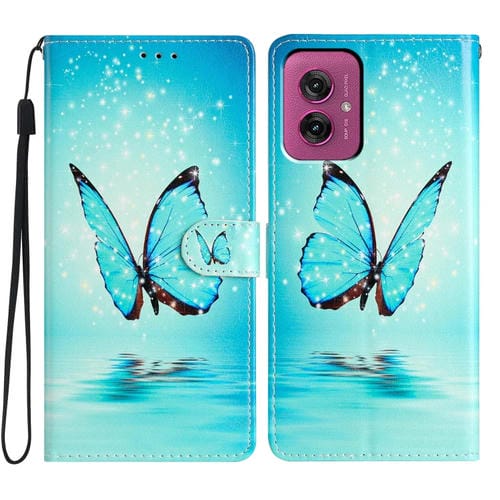 Funda de Cuero para Motorola Moto G55 con Dibujo de Mariposa Azul