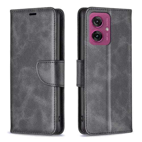 Funda de Piel de Cordero con Tapa para Motorola Moto G55 (Negro)