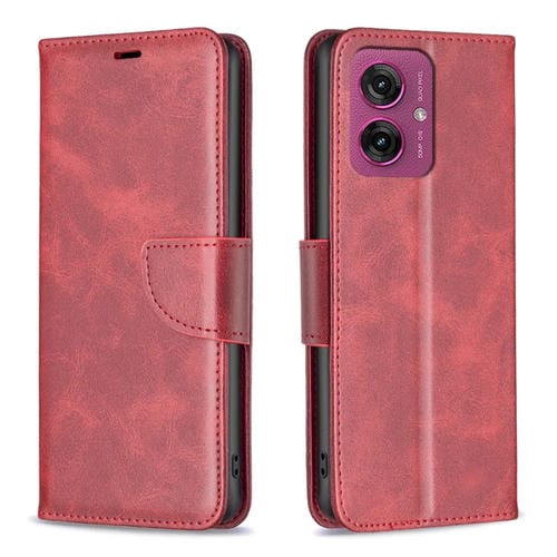Funda de Piel de Cordero con Tapa para Motorola Moto G55 (Rojo)