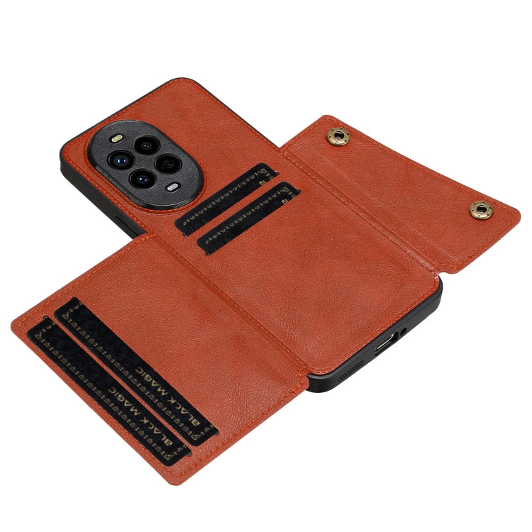 Funda Magnética Huawei Nova 13 Pro con Ranuras para Tarjetas y Doble Hebilla (Marrón)