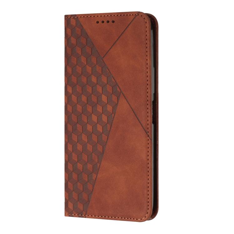 Funda de Cuero Magnética con Textura de Diamante para Realme 14 Pro (Marrón)