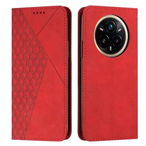 Funda de Cuero Magnética con Textura de Diamante para Realme 14 Pro (Roja)