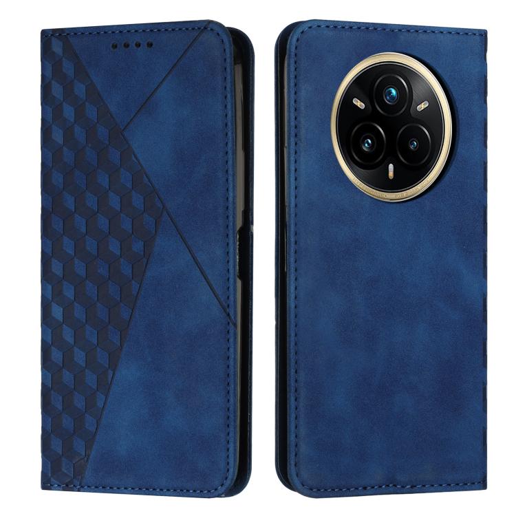 Funda de Cuero Magnética con Textura de Diamante para Realme 14 Pro+ (Azul)
