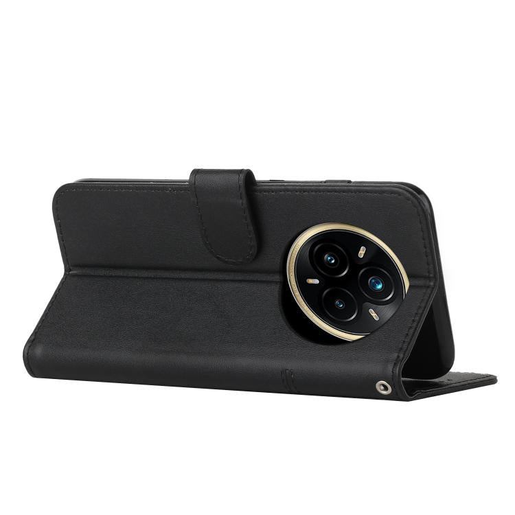 Funda de Piel con Hebilla y Textura de Becerro para Realme 14 Pro+ (Negra)