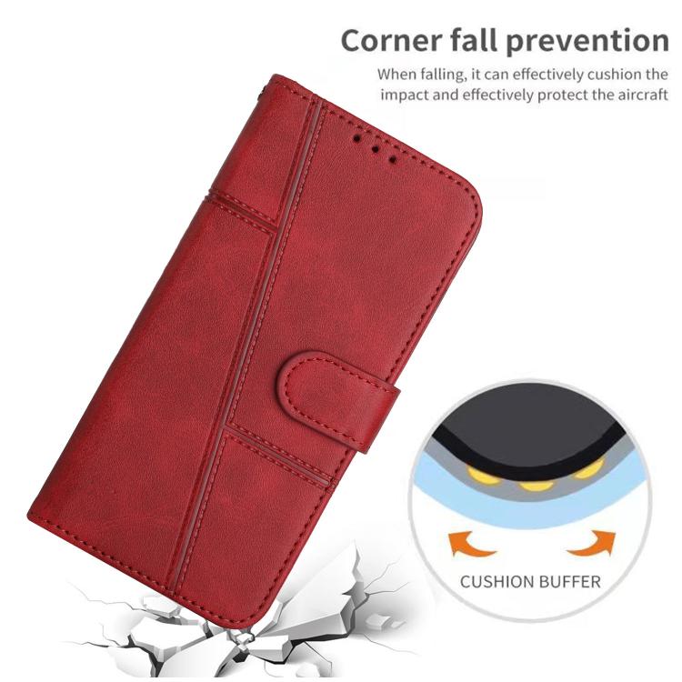 Funda de Piel con Hebilla y Textura de Becerro para Realme 14 Pro+ (Roja)