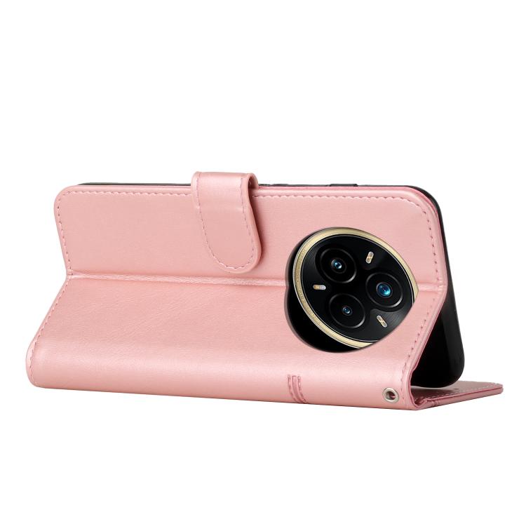 Funda de Piel con Textura de Becerro y Hebilla para Realme 14 Pro+ (Oro Rosa)