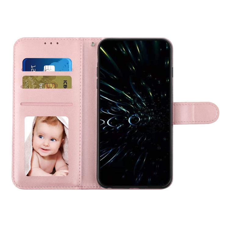 Funda de Piel con Textura de Becerro y Hebilla para Realme 14 Pro+ (Oro Rosa)