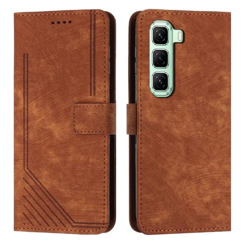 Funda de Cuero para Infinix Hot 50 Pro 4G con Diseño de Rayas y Cordón (Marrón)