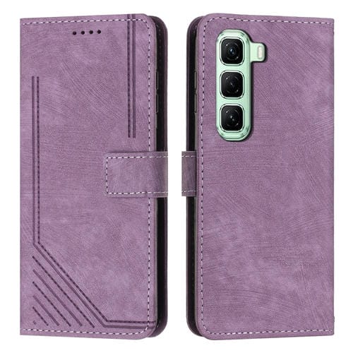 Funda de Cuero para Infinix Hot 50 Pro+ 4G con Diseño de Rayas y Tacto Sedoso (Morado)