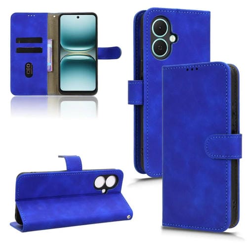 Funda de cuero con tapa magnética y diseño de piel para Tecno Spark Go 2 4G (azul)