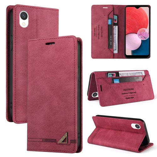 Funda de Cuero Samsung Galaxy A23 5G Versión Jp con Tapa Horizontal Cepillo Antirrobo Soporte (Rojo Vino)