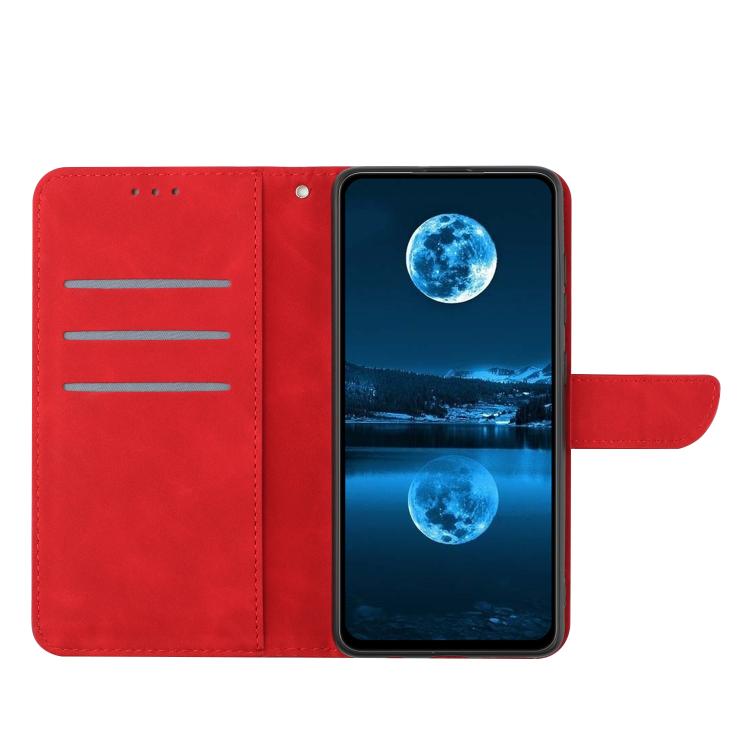 Funda de Cuero con Relieve y Costuras para OnePlus 13 (Rojo)