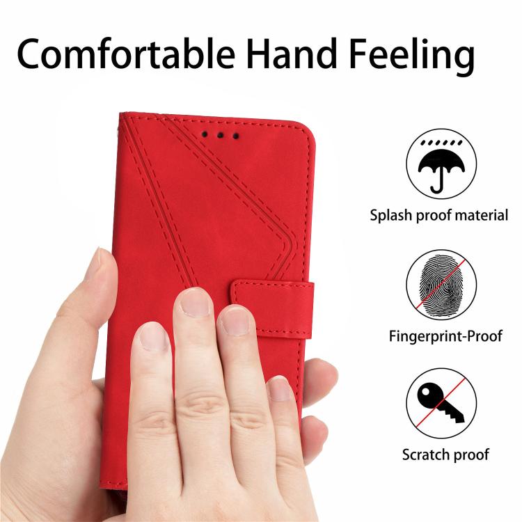 Funda de Cuero con Relieve y Costuras para OnePlus 13 (Rojo)