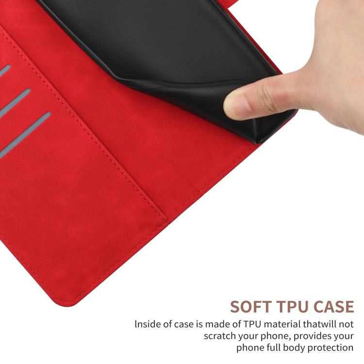 Funda de Cuero con Relieve y Costuras para OnePlus 13 (Rojo)