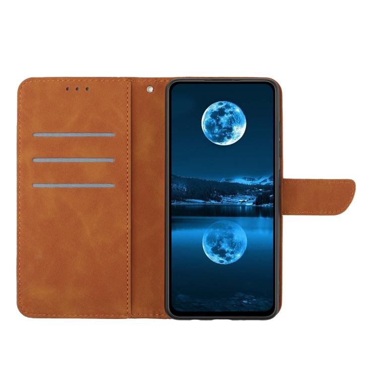 Funda de Cuero con Relieve y Costuras para OnePlus 13 (Marrón)
