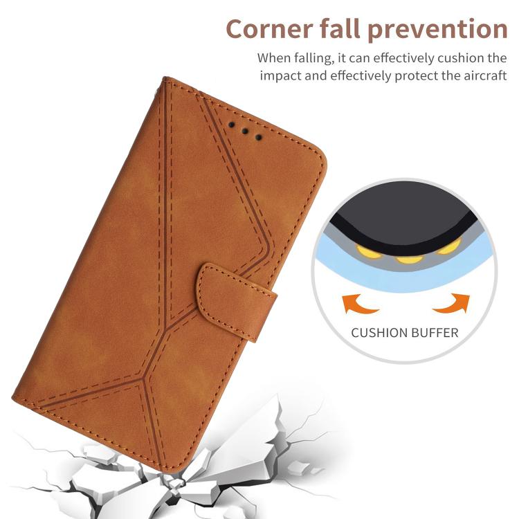Funda de Cuero con Relieve y Costuras para OnePlus 13 (Marrón)