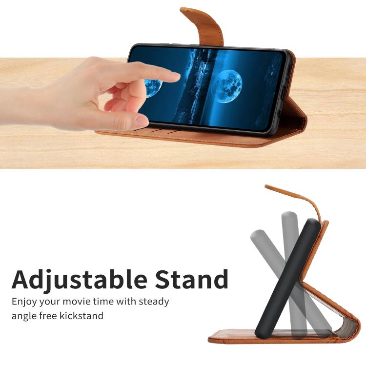 Funda de Cuero con Relieve y Costuras para OnePlus 13 (Marrón)