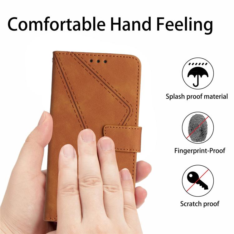 Funda de Cuero con Relieve y Costuras para OnePlus 13 (Marrón)