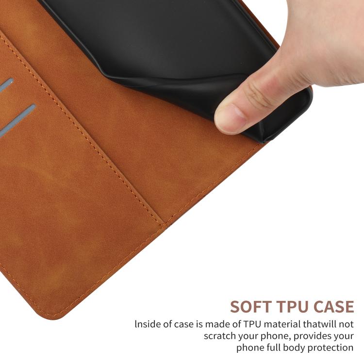 Funda de Cuero con Relieve y Costuras para OnePlus 13 (Marrón)