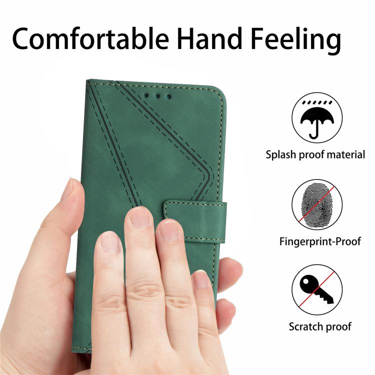 Funda de Cuero con Relieve y Costuras para OnePlus 13 (Verde)
