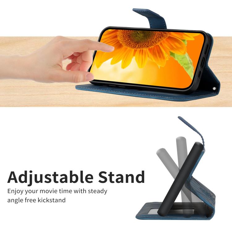 Funda de Cuero con Relieve Girasol para OnePlus 13 (Azul Tinta)