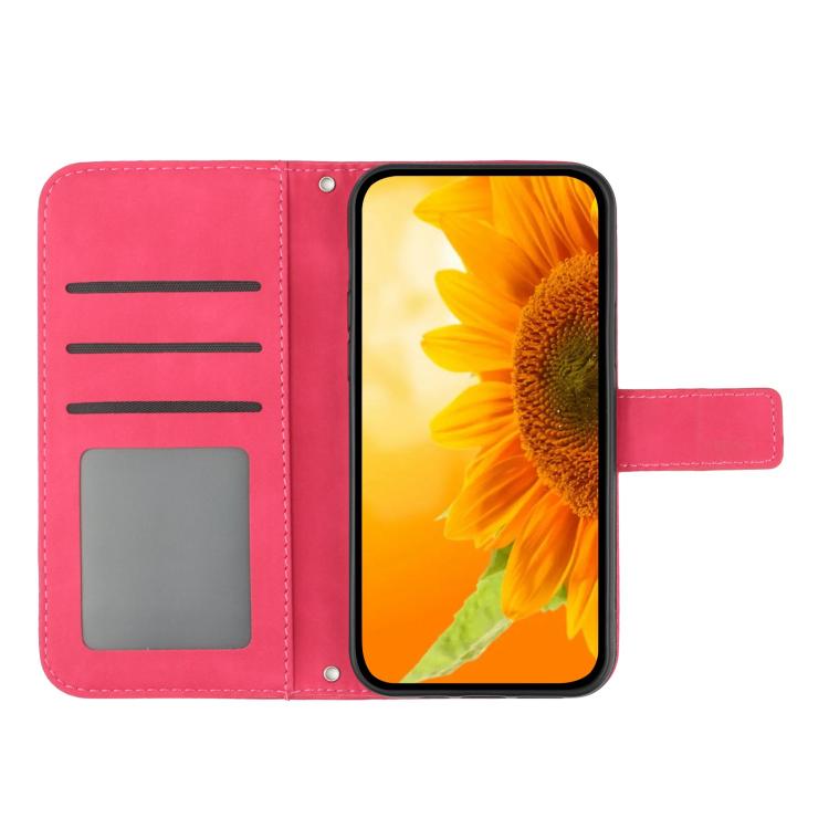 Funda de Piel con Relieve de Girasol para OnePlus 13R (Rosa y Rojo)