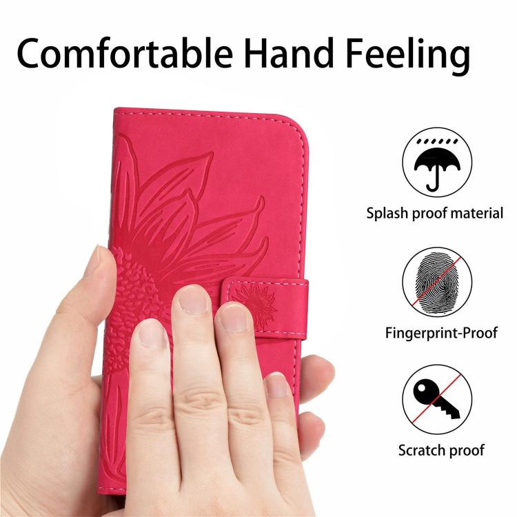 Funda de Piel con Relieve de Girasol para OnePlus 13R (Rosa y Rojo)