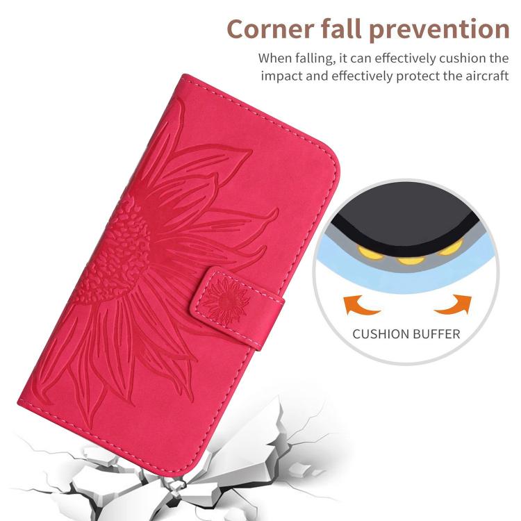 Funda de Piel con Relieve de Girasol para OnePlus 13R (Rosa y Rojo)