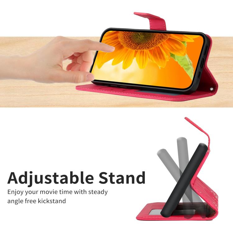 Funda de Piel con Relieve de Girasol para OnePlus 13R (Rosa y Rojo)