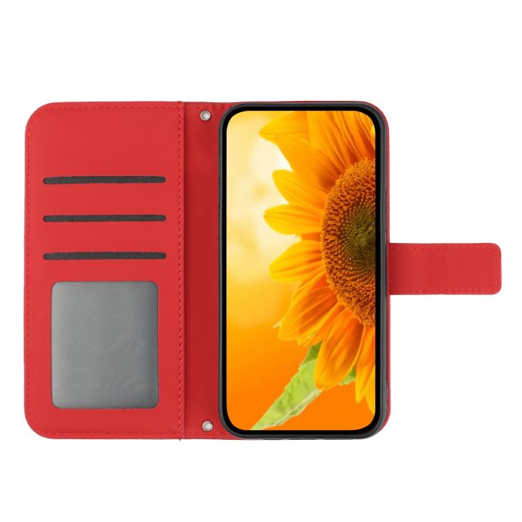 Funda de Piel con Relieve de Girasol para OnePlus 13R (Rojo)