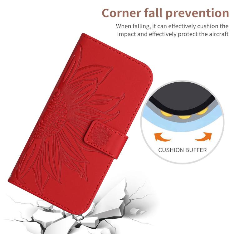 Funda de Piel con Relieve de Girasol para OnePlus 13R (Rojo)