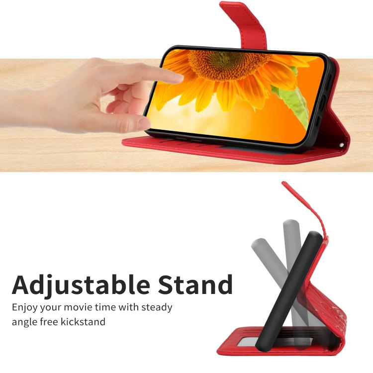 Funda de Piel con Relieve de Girasol para OnePlus 13R (Rojo)