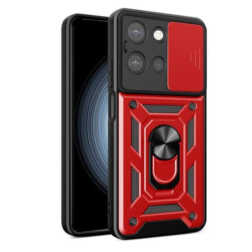 Funda híbrida TPU y PC con diseño cámara deslizante para Motorola Moto G 2025 (Roja)