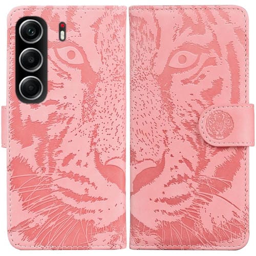 Funda de cuero con tapa y estampado de tigre para Tecno Camon 40 (rosa)